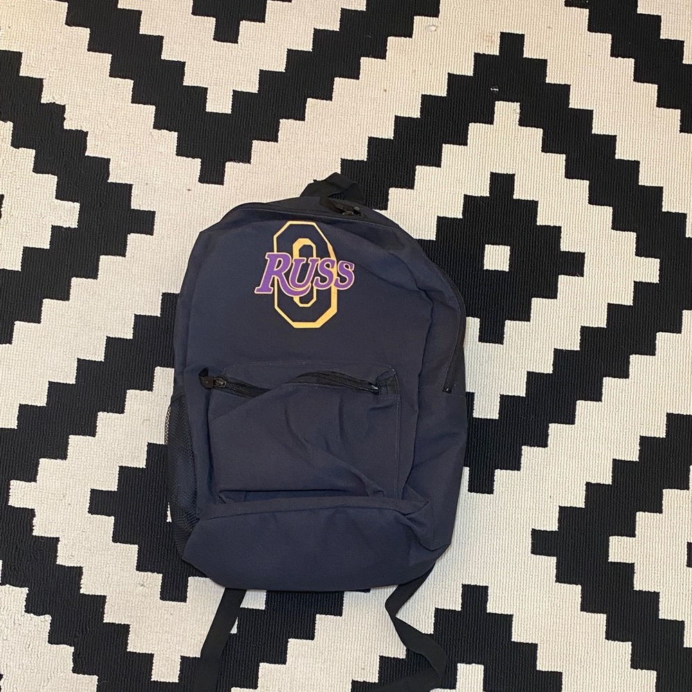 Black Backpack with Purple and Gold Logo
